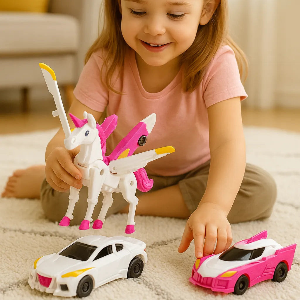 Little girl is playing with her 
Robo Transformer for Kids from Cuddlebear