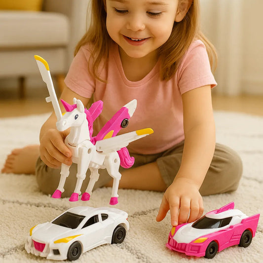 Little girl is playing with her 
Robo Transformer for Kids from Cuddlebear